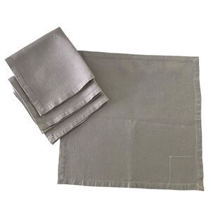 Lot of 4 Linen Cloth Napkins Gray Hemstitched 13" x  12" Luncheon Dining